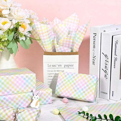 100Pcs Easter Tissue Paper for Gift Wrapping Pastel Plaid Color Art Tissue Paper for Happy Easter Party Spring Holidays DIY Craft Supplies, 20 * 14 Inches