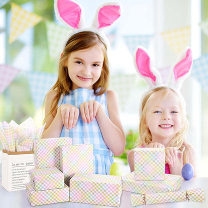 100Pcs Easter Tissue Paper for Gift Wrapping Pastel Plaid Color Art Tissue Paper for Happy Easter Party Spring Holidays DIY Craft Supplies, 20 * 14 Inches