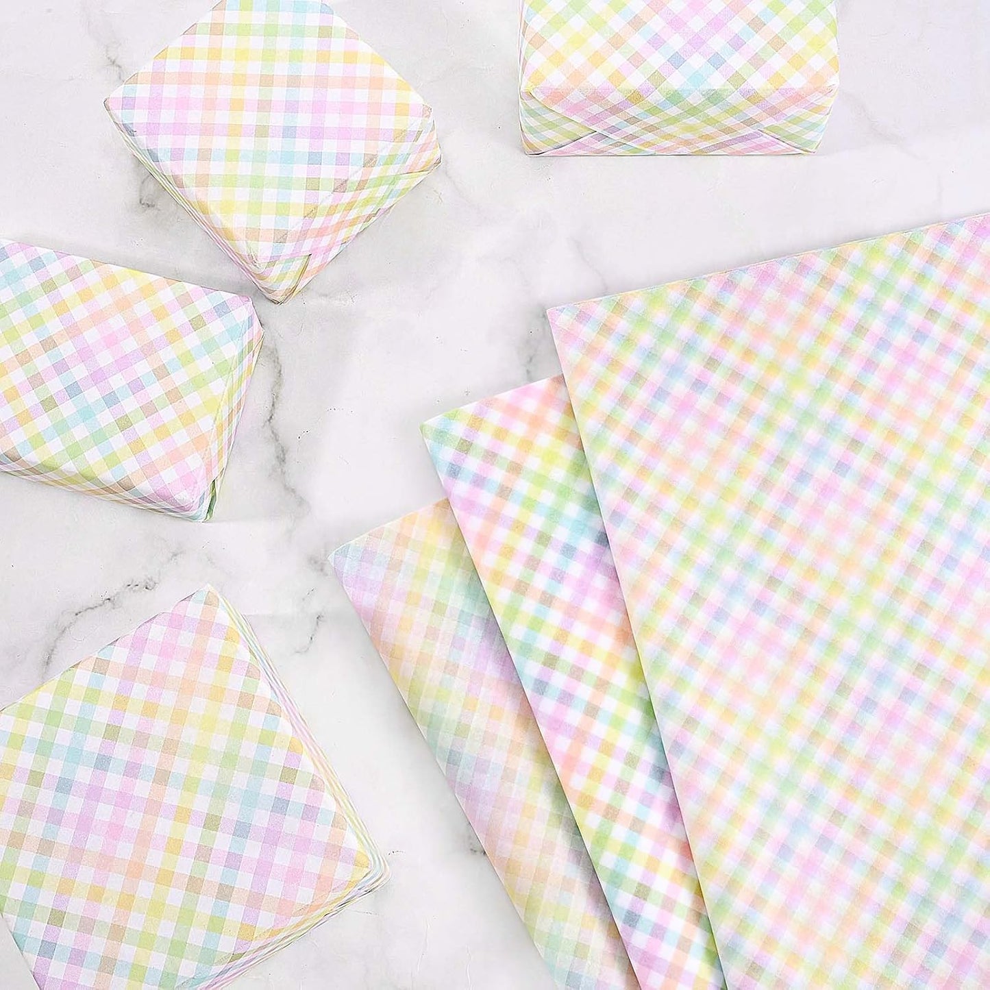 100Pcs Easter Tissue Paper for Gift Wrapping Pastel Plaid Color Art Tissue Paper for Happy Easter Party Spring Holidays DIY Craft Supplies, 20 * 14 Inches