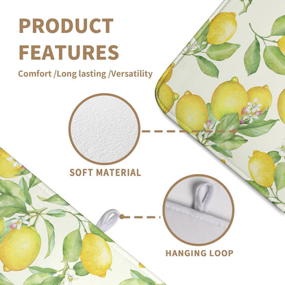 Summer Lemon Drying Mat Watercolor Fruit Yellow Lemon With Green Leaf Floral Dish Drying Mats for Kitchen Counter 18×24 Inch Microfiber Absorbent Dish Pad