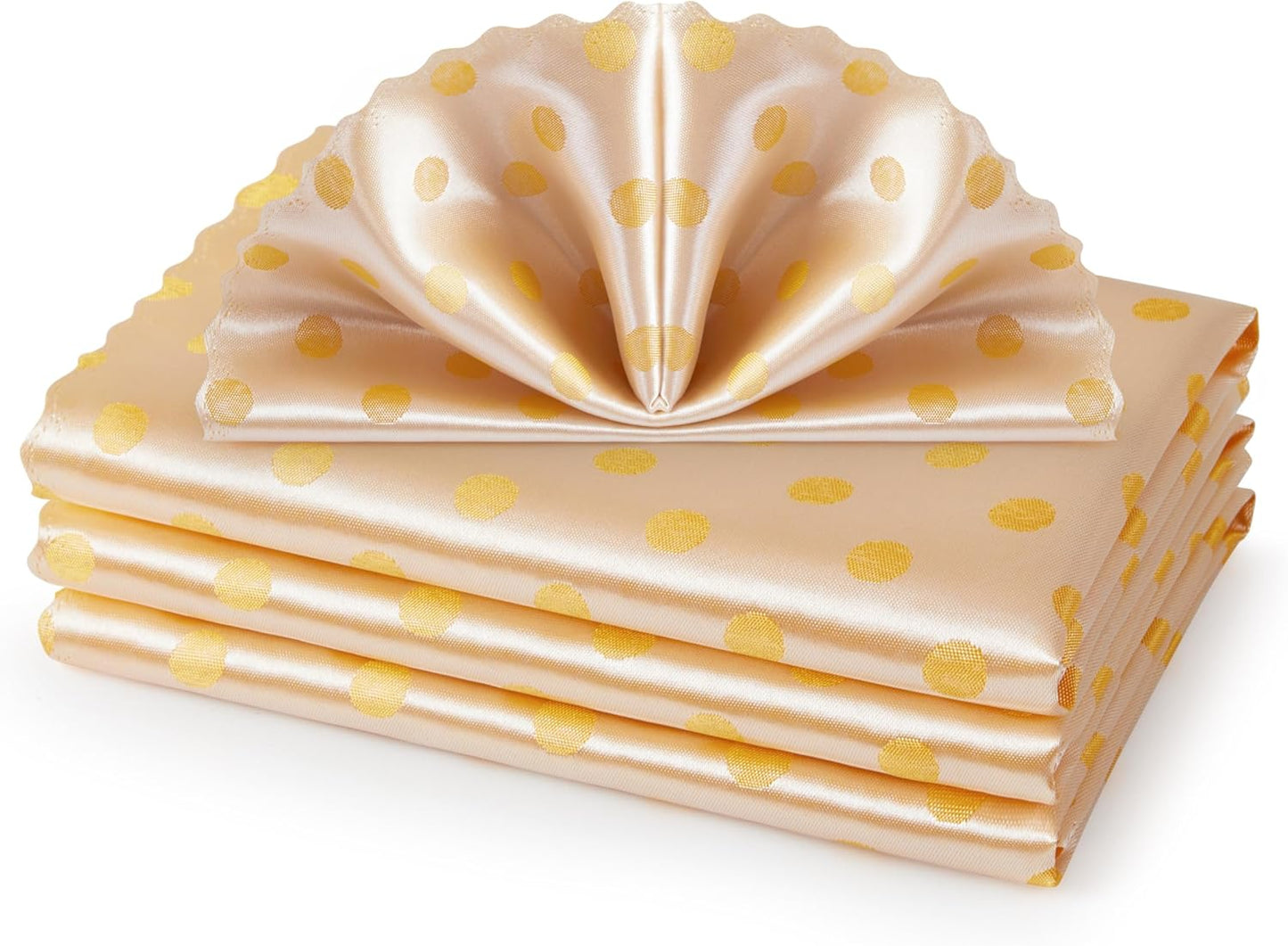 Yellow Satin Napkins Set of 4, Yellow Polka Dots Napkins Square 17 x 17 Inches for Wedding Dinner Birthday Easte Party Supplies