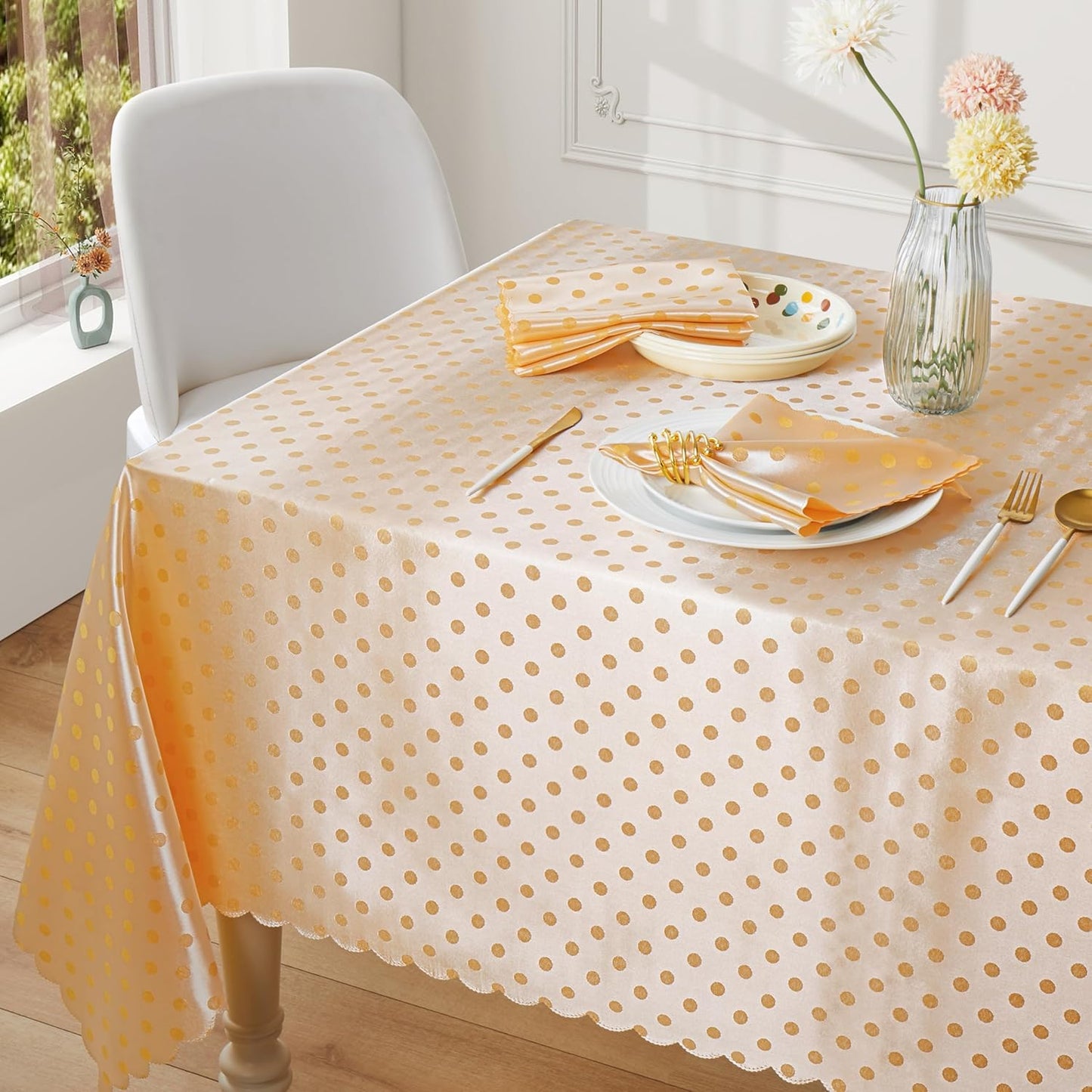 Yellow Satin Napkins Set of 4, Yellow Polka Dots Napkins Square 17 x 17 Inches for Wedding Dinner Birthday Easte Party Supplies