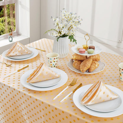 Yellow Satin Napkins Set of 4, Yellow Polka Dots Napkins Square 17 x 17 Inches for Wedding Dinner Birthday Easte Party Supplies