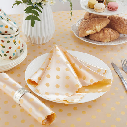 Yellow Satin Napkins Set of 4, Yellow Polka Dots Napkins Square 17 x 17 Inches for Wedding Dinner Birthday Easte Party Supplies
