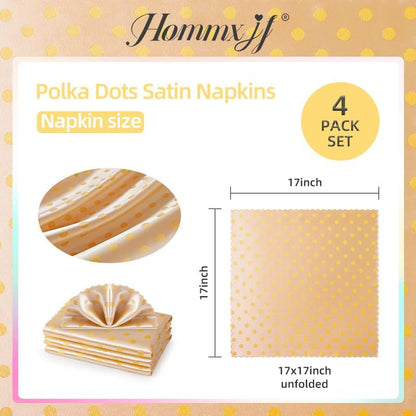 Yellow Satin Napkins Set of 4, Yellow Polka Dots Napkins Square 17 x 17 Inches for Wedding Dinner Birthday Easte Party Supplies