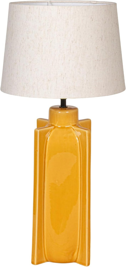 Yellow Ceramic Table Lamp with Crossed Base and Linen Shade