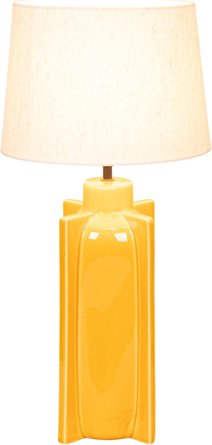 Yellow Ceramic Table Lamp with Crossed Base and Linen Shade