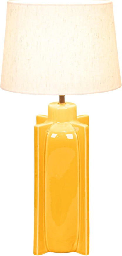 Yellow Ceramic Table Lamp with Crossed Base and Linen Shade