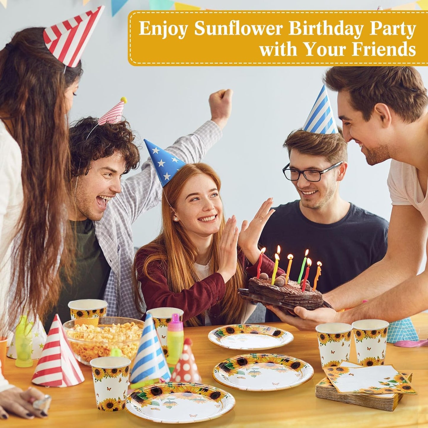400 Pcs Sunflower Party Supplies for 50 Guests Disposable Plates Napkins Cups Spoons Forks Knives for Birthday Wedding Bridal Shower Baby Shower Decorations(Yellow, Sunflower)