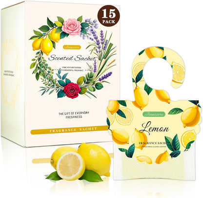 15 Packs Lemon Scented Sachets Bag for Drawers and Closets | Home Fragrance Sachet, Long-Lasting Hanging Closet Deodorizer Smell Goods for House