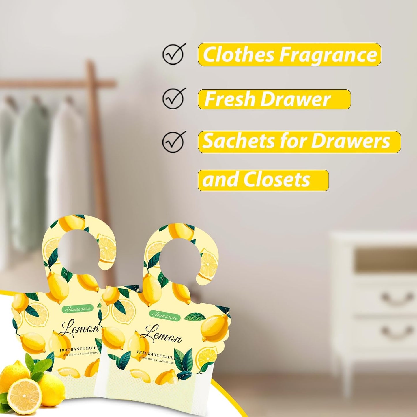 15 Packs Lemon Scented Sachets Bag for Drawers and Closets | Home Fragrance Sachet, Long-Lasting Hanging Closet Deodorizer Smell Goods for House