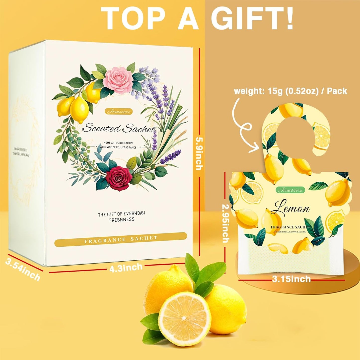 15 Packs Lemon Scented Sachets Bag for Drawers and Closets | Home Fragrance Sachet, Long-Lasting Hanging Closet Deodorizer Smell Goods for House