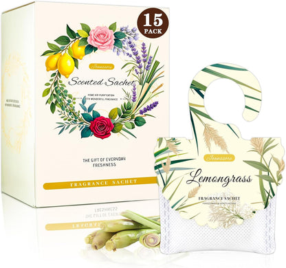 15 Packs Lemon Scented Sachets Bag for Drawers and Closets | Home Fragrance Sachet, Long-Lasting Hanging Closet Deodorizer Smell Goods for House
