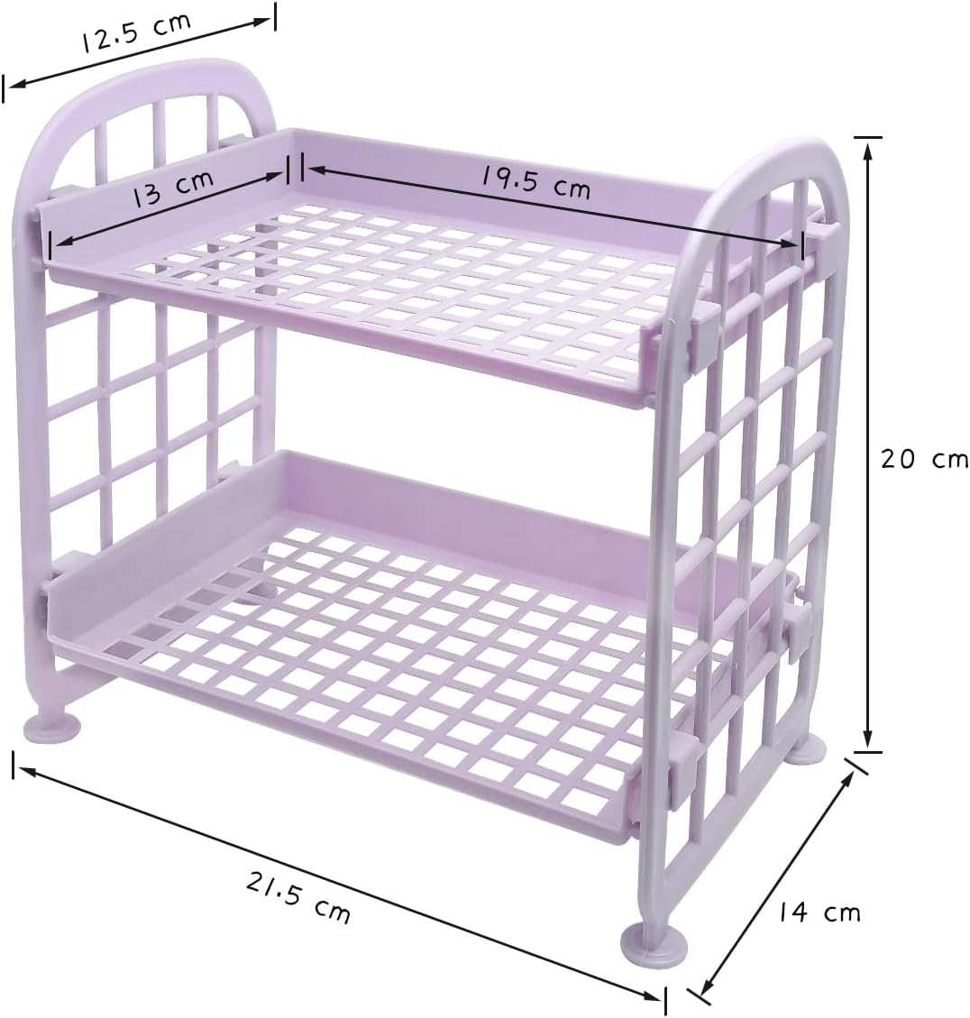 2-Layers Table Shelf Organizer, Adjustable Plastic Storage Rack Shelf Square Basket Desk Stand Table Storage Organizer Shelves (Yellow)