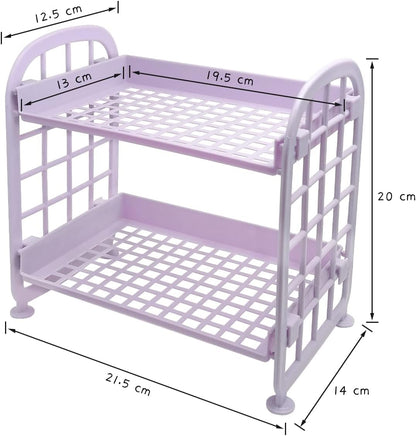 2-Layers Table Shelf Organizer, Adjustable Plastic Storage Rack Shelf Square Basket Desk Stand Table Storage Organizer Shelves (Yellow)
