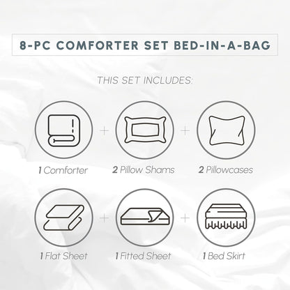 8-Piece Pinch Pleated Comforter Set - All Season Complete Bed in a Bag, Includes 4pc Smart Sheet Set, Bed Skirt, Comforter, Matching Pillowcases and Shams, Twin/Twin XL, Mustard Yellow