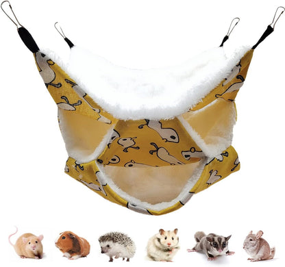 Triple-Layer Sugar Glider Hammock, Small Pet Cage Hammock, Sugar Glider Cage Accessories Hamster Bedding Small Animals Bed for Chinchilla Parrot Ferrets Rat Playing Sleeping (Yellow Duck)