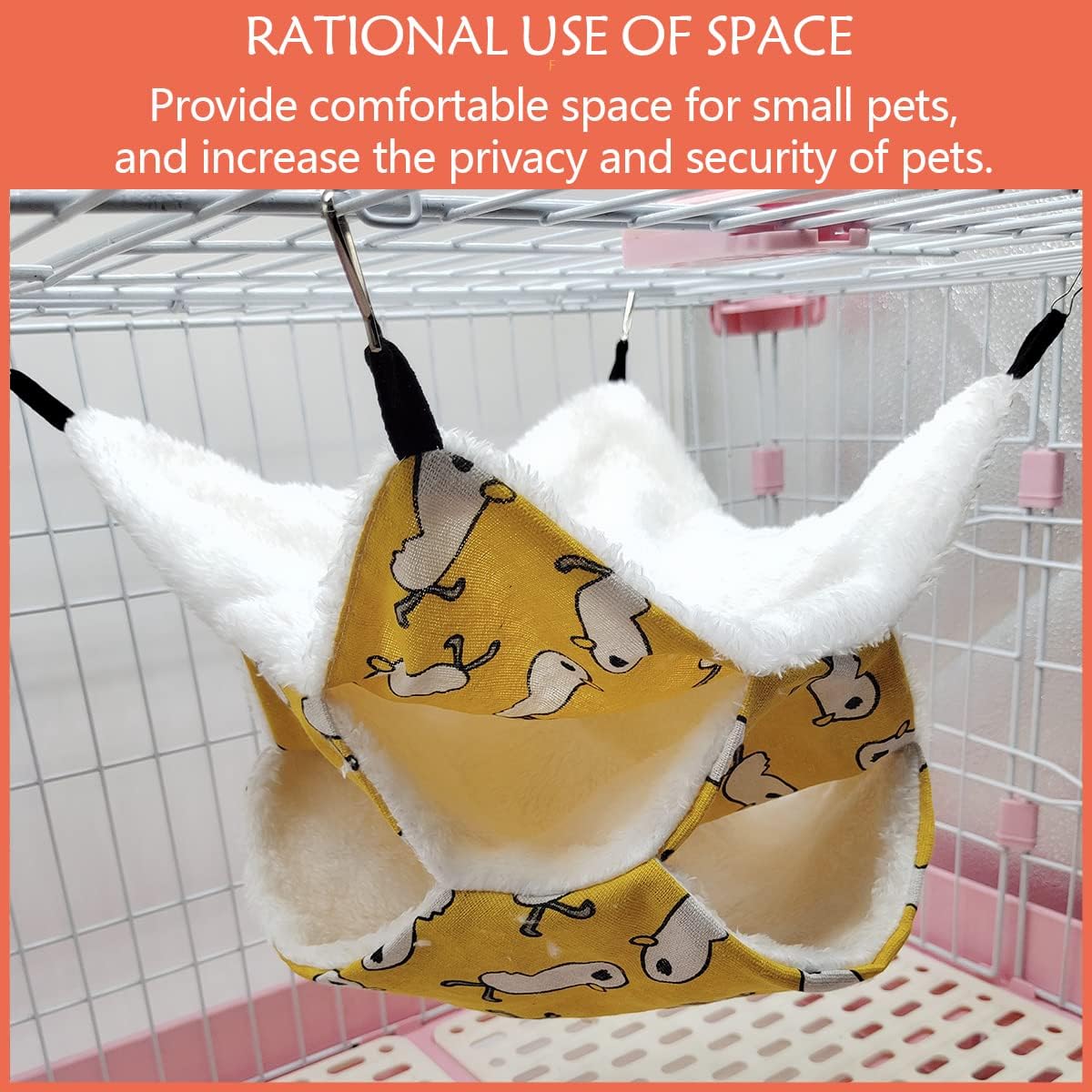 Triple-Layer Sugar Glider Hammock, Small Pet Cage Hammock, Sugar Glider Cage Accessories Hamster Bedding Small Animals Bed for Chinchilla Parrot Ferrets Rat Playing Sleeping (Yellow Duck)