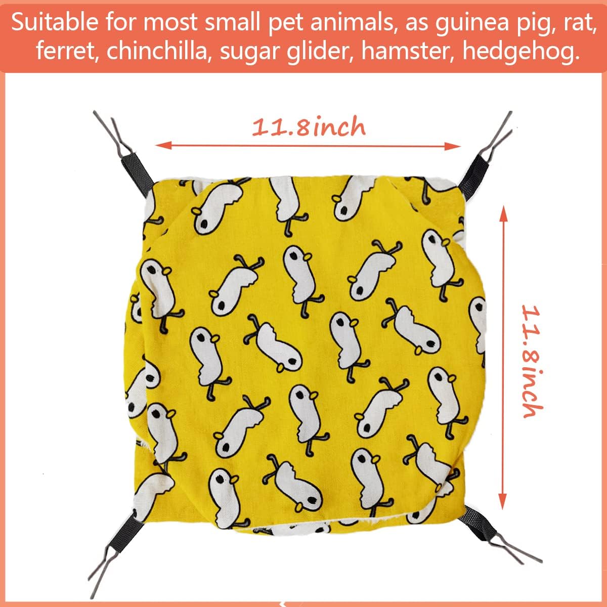 Triple-Layer Sugar Glider Hammock, Small Pet Cage Hammock, Sugar Glider Cage Accessories Hamster Bedding Small Animals Bed for Chinchilla Parrot Ferrets Rat Playing Sleeping (Yellow Duck)