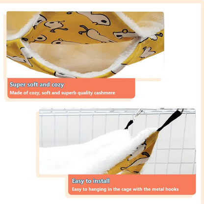 Triple-Layer Sugar Glider Hammock, Small Pet Cage Hammock, Sugar Glider Cage Accessories Hamster Bedding Small Animals Bed for Chinchilla Parrot Ferrets Rat Playing Sleeping (Yellow Duck)