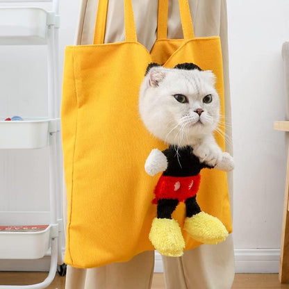 Pet Soft Canvas Bag Can Cut Hole Expose Head for Interact Ventilate No Closed,Yellow