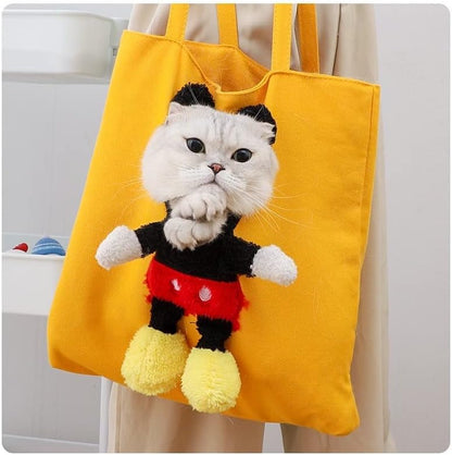 Pet Soft Canvas Bag Can Cut Hole Expose Head for Interact Ventilate No Closed,Yellow