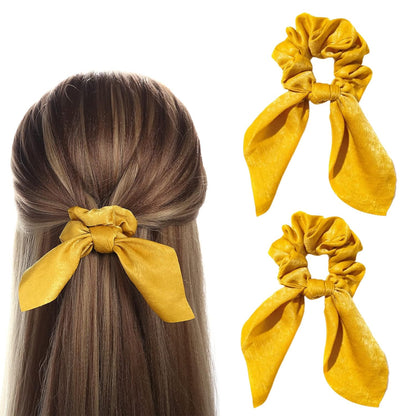 2Pcs Silk Hair Ties, Hair Bows for Women, Butterfly Bow Scrunchies - Ideal for Parties & Everyday Use - Yellow