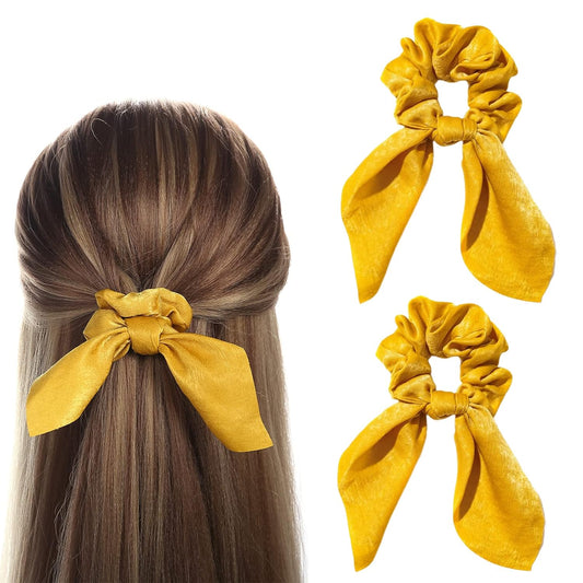 2Pcs Silk Hair Ties, Hair Bows for Women, Butterfly Bow Scrunchies - Ideal for Parties & Everyday Use - Yellow