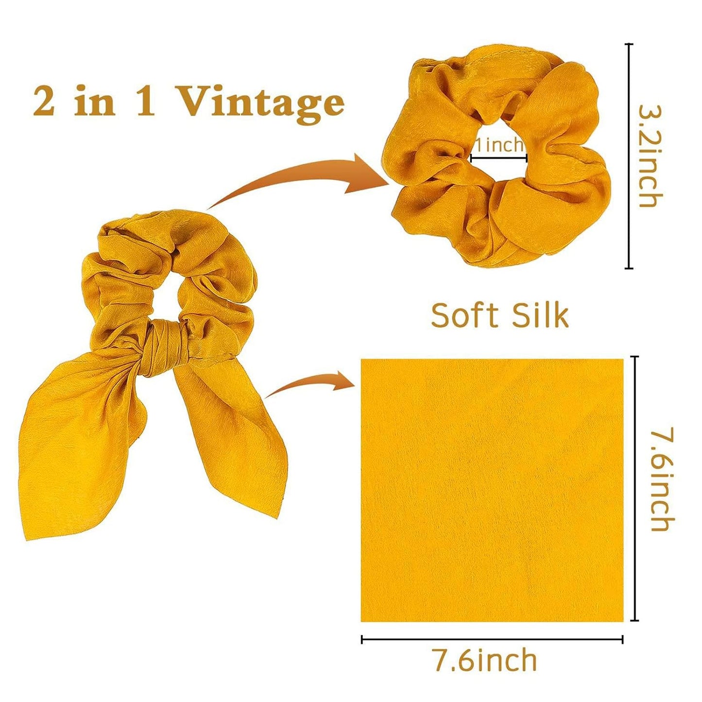 2Pcs Silk Hair Ties, Hair Bows for Women, Butterfly Bow Scrunchies - Ideal for Parties & Everyday Use - Yellow