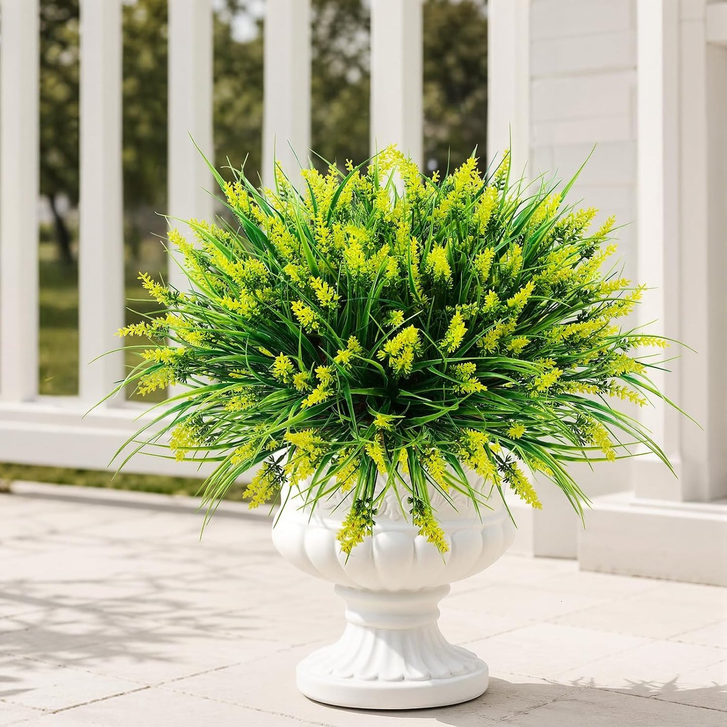 24 Bundles Artificial Grass Fake Plants, Outdoor Fake Monkey Grass Greenery UV Resistant Faux Plastic Shrubs Arrangement for Patio Garden Porch Home Window Hanging Planter Decor - Yellow