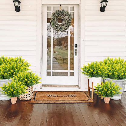 24 Bundles Artificial Grass Fake Plants, Outdoor Fake Monkey Grass Greenery UV Resistant Faux Plastic Shrubs Arrangement for Patio Garden Porch Home Window Hanging Planter Decor - Yellow