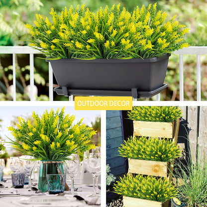 24 Bundles Artificial Grass Fake Plants, Outdoor Fake Monkey Grass Greenery UV Resistant Faux Plastic Shrubs Arrangement for Patio Garden Porch Home Window Hanging Planter Decor - Yellow