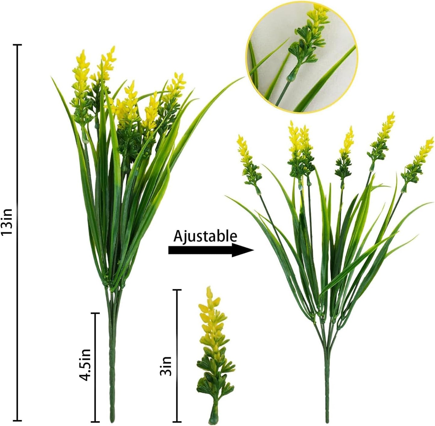24 Bundles Artificial Grass Fake Plants, Outdoor Fake Monkey Grass Greenery UV Resistant Faux Plastic Shrubs Arrangement for Patio Garden Porch Home Window Hanging Planter Decor - Yellow