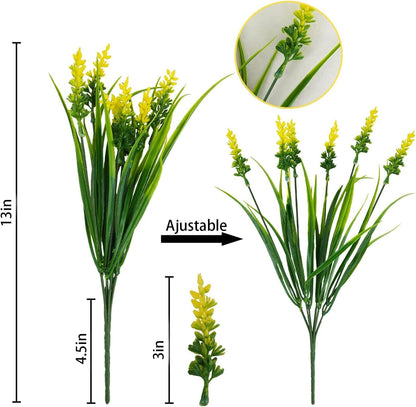 24 Bundles Artificial Grass Fake Plants, Outdoor Fake Monkey Grass Greenery UV Resistant Faux Plastic Shrubs Arrangement for Patio Garden Porch Home Window Hanging Planter Decor - Yellow