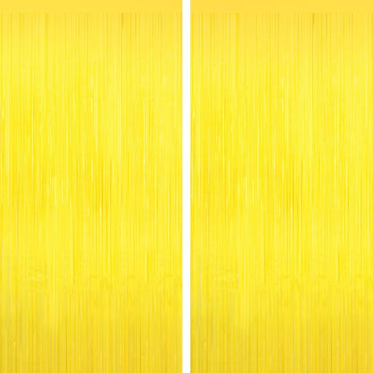 Yellow Tinsel Backdrop Foil Fringe Curtains - 2 Packs Door Streamers Backdrop for Birthday Door Decorations, Party Supplies for Easter Thanksgiving Graduation, Mardi Gras Decor