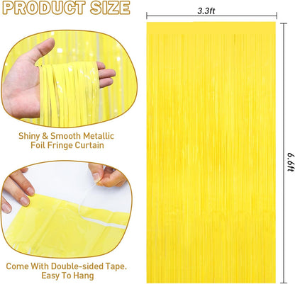 Yellow Tinsel Backdrop Foil Fringe Curtains - 2 Packs Door Streamers Backdrop for Birthday Door Decorations, Party Supplies for Easter Thanksgiving Graduation, Mardi Gras Decor
