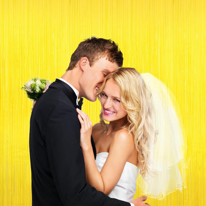 Yellow Tinsel Backdrop Foil Fringe Curtains - 2 Packs Door Streamers Backdrop for Birthday Door Decorations, Party Supplies for Easter Thanksgiving Graduation, Mardi Gras Decor