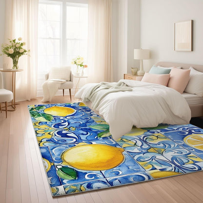 Lemon Fruit Blue Mosaic Geometry Area Rug 3 x 4, Soft Foldable Kids Rugs for Bedroom, Lightweight Carpet for Bedroom, Nursery, Living Room, Playroom, Study Room