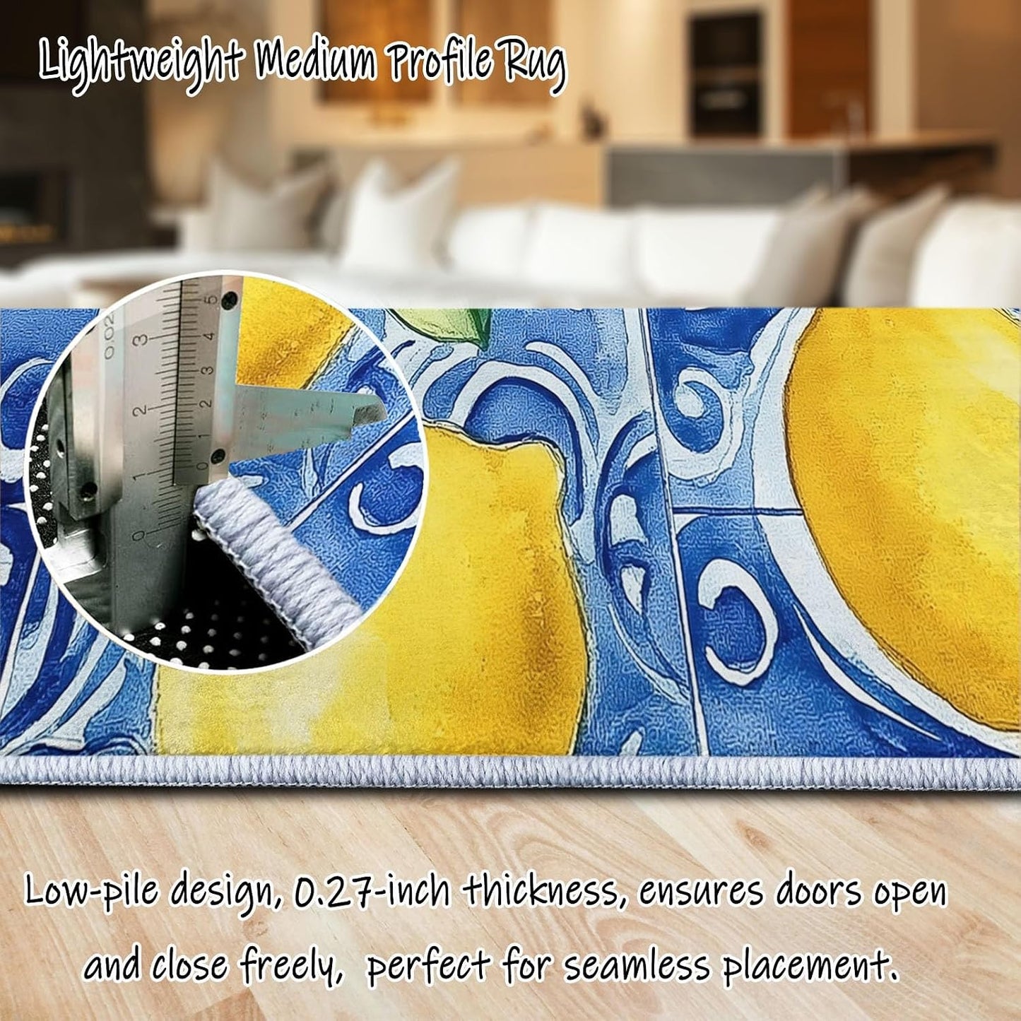 Lemon Fruit Blue Mosaic Geometry Area Rug 3 x 4, Soft Foldable Kids Rugs for Bedroom, Lightweight Carpet for Bedroom, Nursery, Living Room, Playroom, Study Room