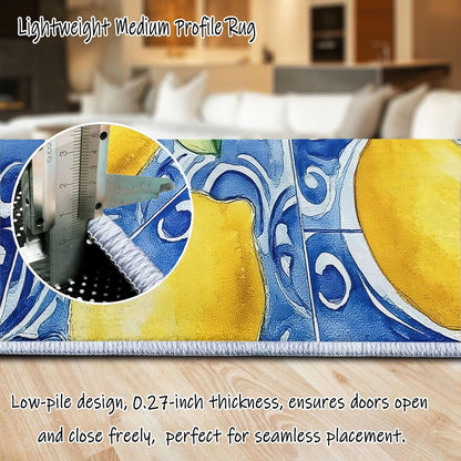 Lemon Fruit Blue Mosaic Geometry Area Rug 3 x 4, Soft Foldable Kids Rugs for Bedroom, Lightweight Carpet for Bedroom, Nursery, Living Room, Playroom, Study Room