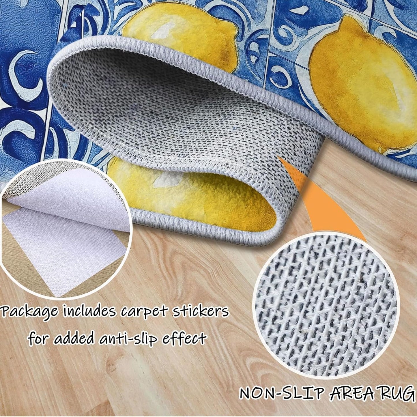 Lemon Fruit Blue Mosaic Geometry Area Rug 3 x 4, Soft Foldable Kids Rugs for Bedroom, Lightweight Carpet for Bedroom, Nursery, Living Room, Playroom, Study Room