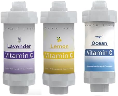 3 Pack Vitamin C Shower Head Filter for Hard Water Filter Bathtub Shower Aromatherapy Replacement Cartridge Bathroom Accessories Remove Chlorine Fluoride Heavy Metals Lemon Lavender Ocean