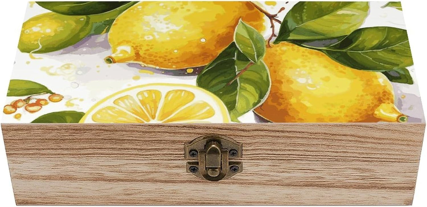 Fruits Lemon Wooden Storage Box 2.3x3.9x7.9 Inch Gift Boxes Large Memory Box Wooden Decorative Box for Keepsakes Valuables Accessories