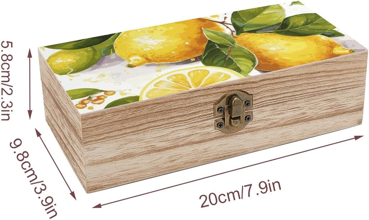 Fruits Lemon Wooden Storage Box 2.3x3.9x7.9 Inch Gift Boxes Large Memory Box Wooden Decorative Box for Keepsakes Valuables Accessories