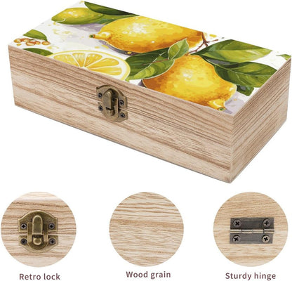 Fruits Lemon Wooden Storage Box 2.3x3.9x7.9 Inch Gift Boxes Large Memory Box Wooden Decorative Box for Keepsakes Valuables Accessories