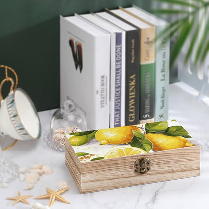 Fruits Lemon Wooden Storage Box 2.3x3.9x7.9 Inch Gift Boxes Large Memory Box Wooden Decorative Box for Keepsakes Valuables Accessories