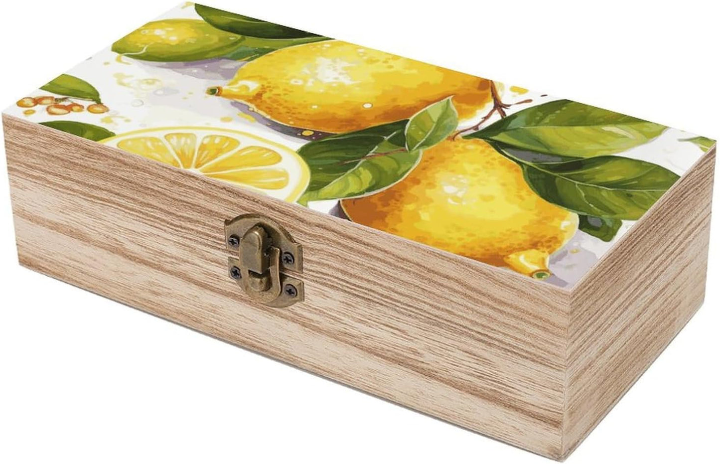 Fruits Lemon Wooden Storage Box 2.3x3.9x7.9 Inch Gift Boxes Large Memory Box Wooden Decorative Box for Keepsakes Valuables Accessories