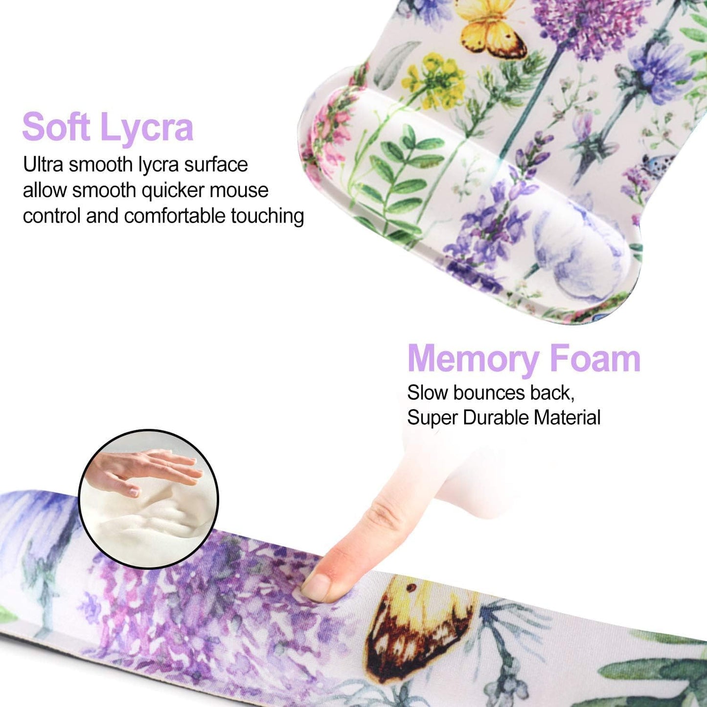 Keyboard Pad Wrist Rest Mouse Pad, Gel Ergonomic Mouse Pads for Computer Laptop Office, Mousepad Keyboard Wrist Support Memory Foam for Easy Typing & Pain Relief, Purple Floral Yellow Butterfly