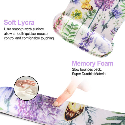 Keyboard Pad Wrist Rest Mouse Pad, Gel Ergonomic Mouse Pads for Computer Laptop Office, Mousepad Keyboard Wrist Support Memory Foam for Easy Typing & Pain Relief, Purple Floral Yellow Butterfly