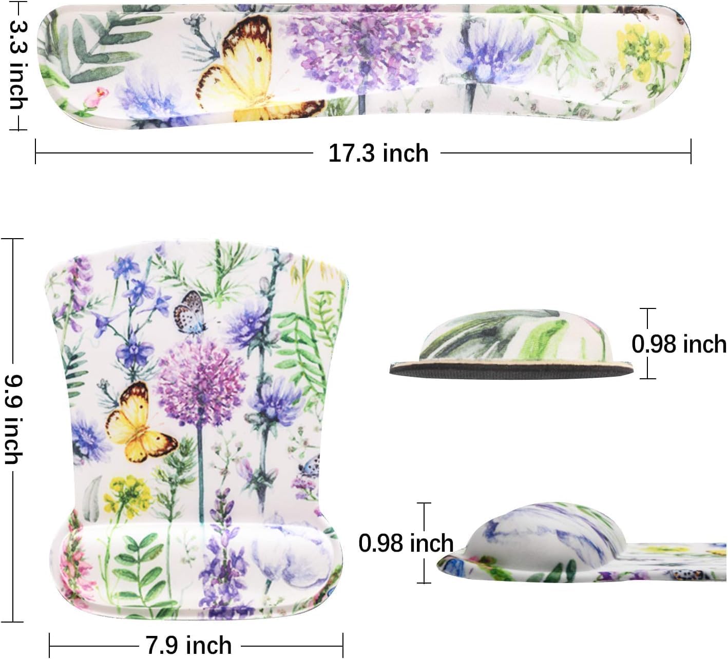 Keyboard Pad Wrist Rest Mouse Pad, Gel Ergonomic Mouse Pads for Computer Laptop Office, Mousepad Keyboard Wrist Support Memory Foam for Easy Typing & Pain Relief, Purple Floral Yellow Butterfly